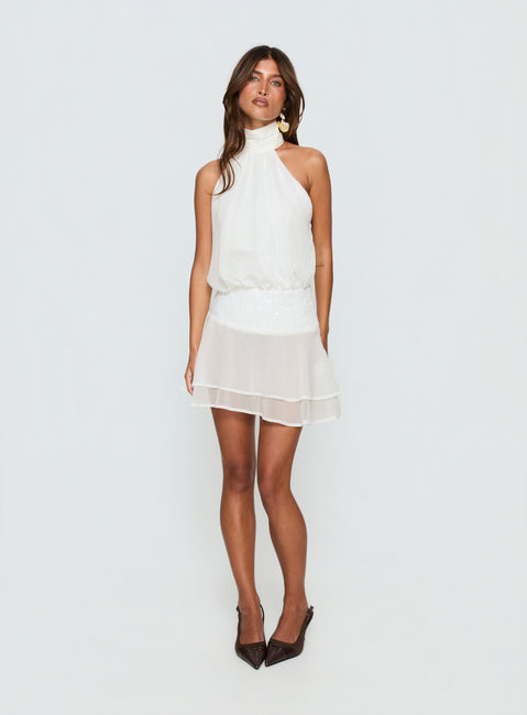 Zenayda Drop Waist Sequin Mini Dress White