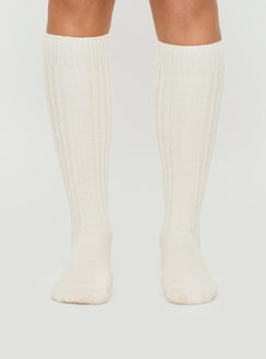 Boderline Knee High Socks White