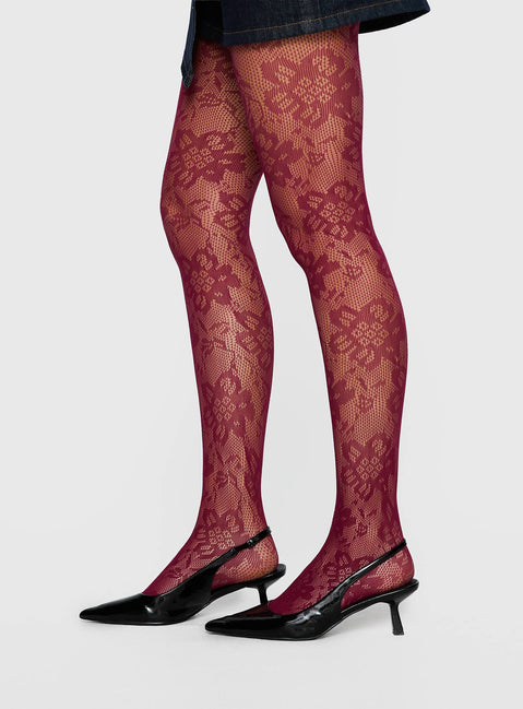 Ammelia Sheer Lace Tights Red