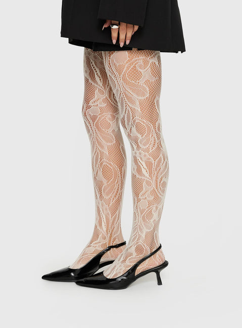 Places To Go Sheer Lace Tights White