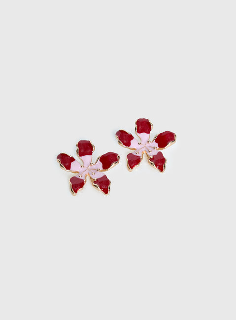 Ysabelle Flower Earrings Pink / Red