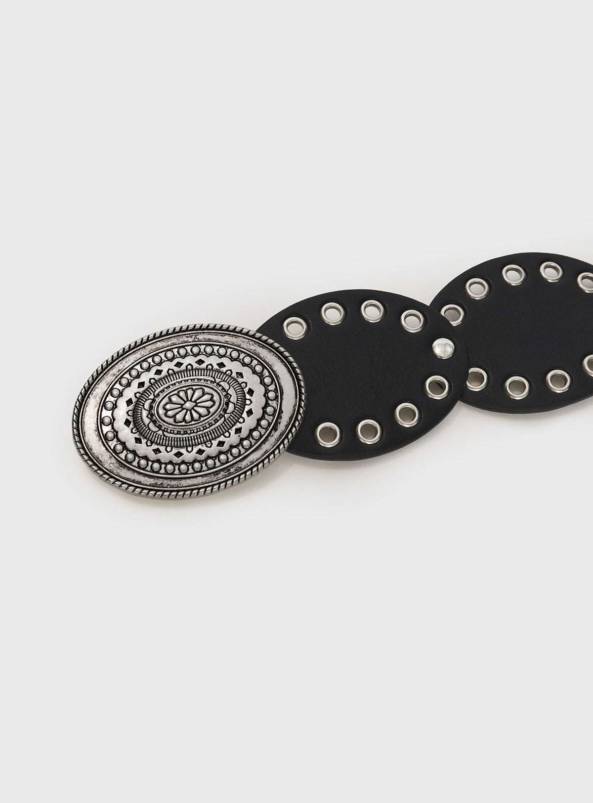 Belt Faux leather, vintage style, silver-toned hardware