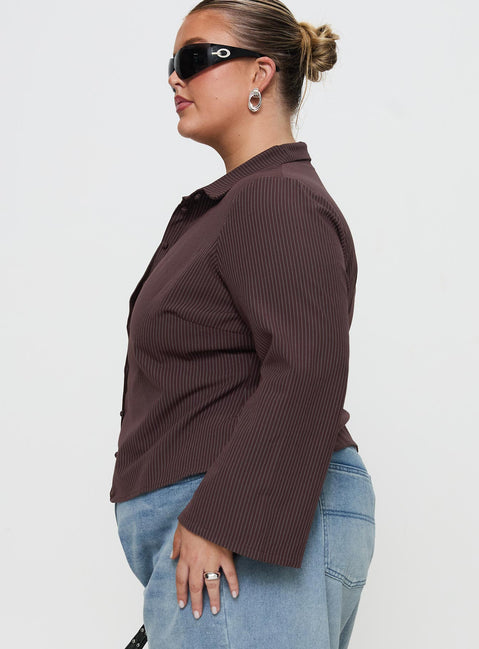 Anni Pinstripe Shirt Brown Curve