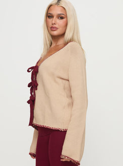side view of model wearing Princess Polly Kiss Goodbye Knit Cardigan Multi regular Jumpers 