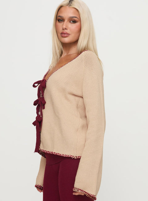 side view of model wearing Princess Polly Kiss Goodbye Knit Cardigan Multi regular Jumpers 