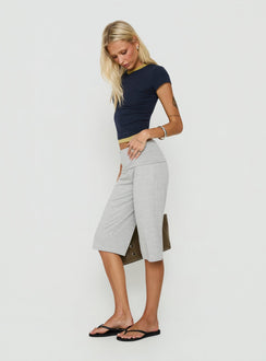 Showcasing the Laroy Folded Capri Pant Grey Marle womens-regular-pants with high-rise side view of model wearing Princess Polly