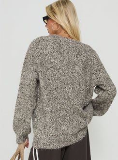 Designed with the Ladiya V Neck Knit Sweater Brown Speckle womens-jumpers in long oversized fit back view of model wearing Princess Polly