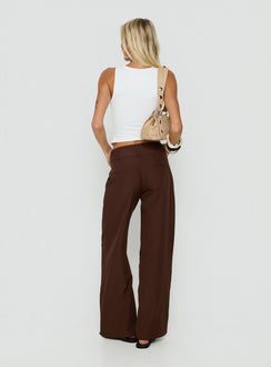 Designed with the Two Lovers Low Rise Pants Chocolate in womens regular pants with belt and wide-leg style back view of model wearing