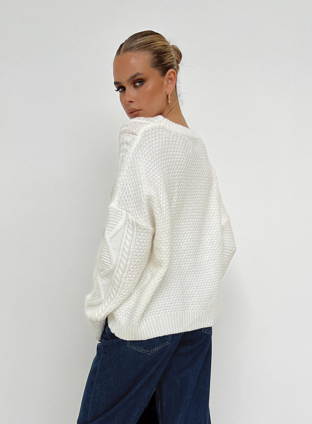 product Canlish Cable Sweater Cream Lower Impact Princess Polly  