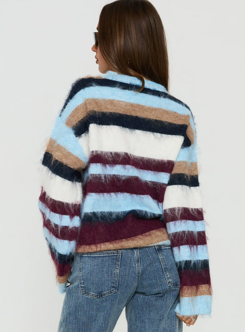 Ellissah Fluffy Sweater Blue Multi Stripe