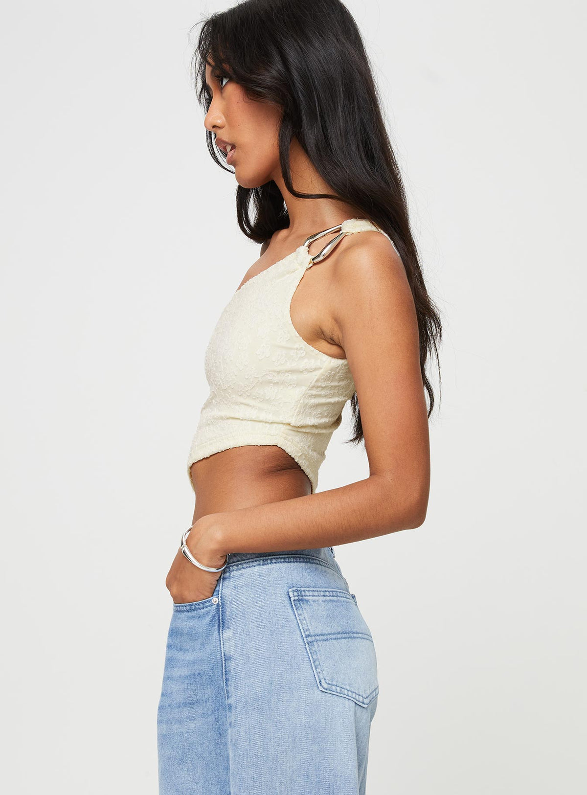 product Princess Polly Sleeveless Asymmetric Neckline  Toomba One Shoulder Top Cream