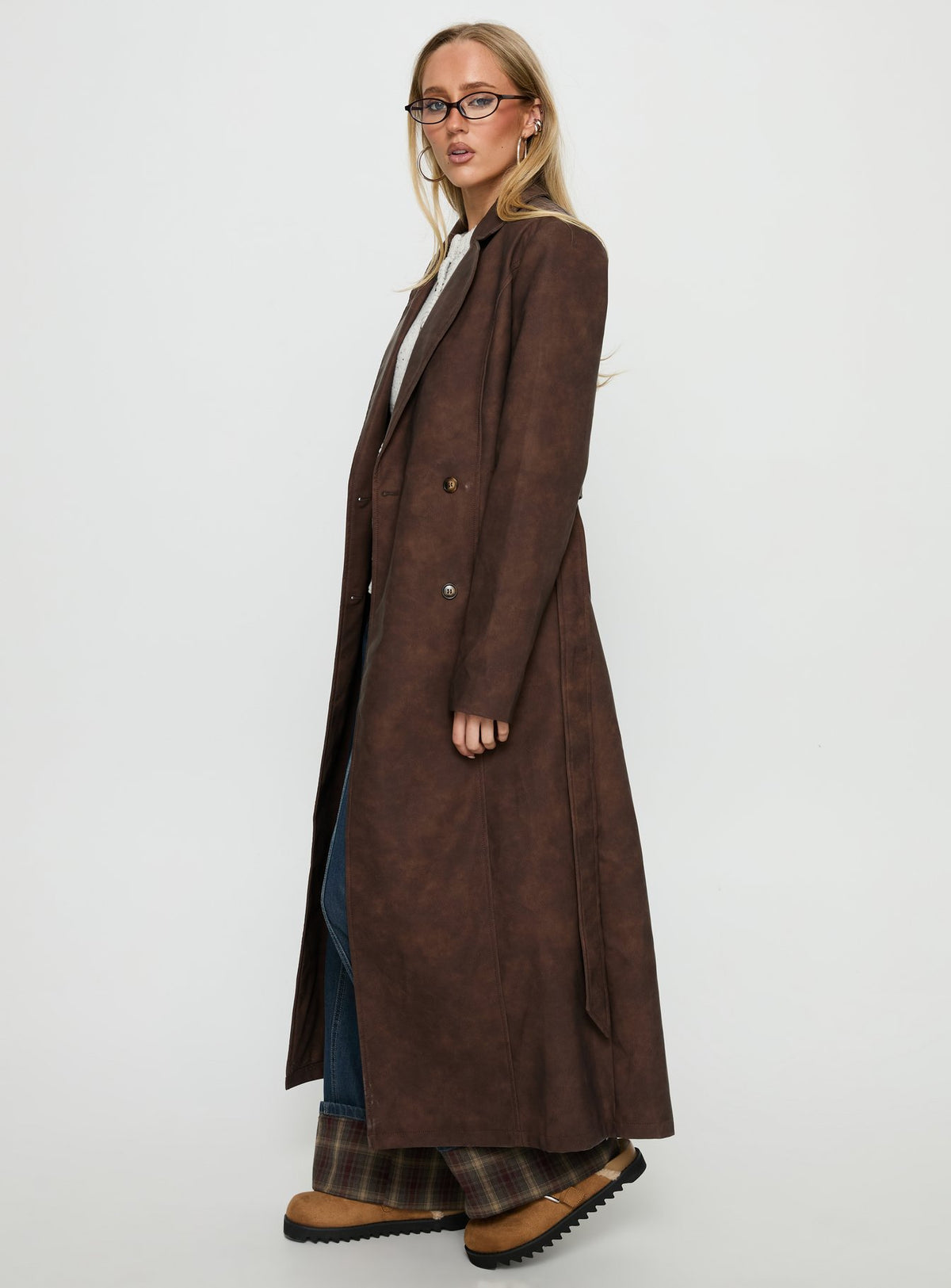 Salazar Longline Belted Trench Coat Chocolate Brown