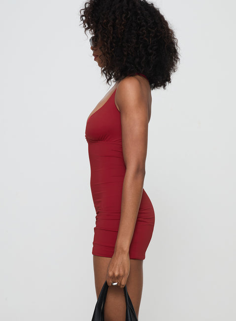 side view of model wearing Princess Polly Wandella Mini Dress Red Plunger 