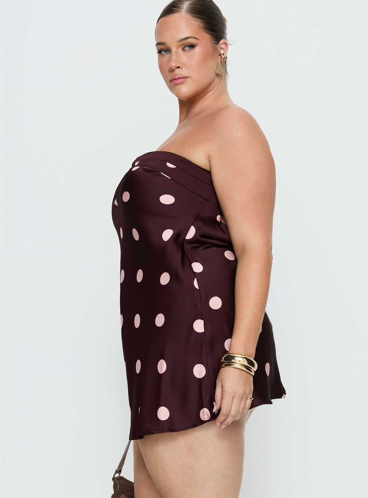 Phillipa Mini Dress Plum / Pink Polka Dot Curve