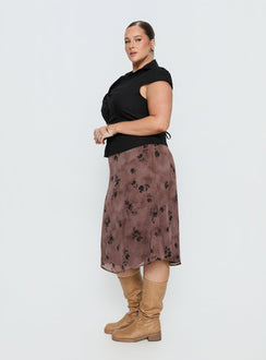   side view of model wearing Princess Polly Moses Midi Skirt Multi Curve Midi Skirts Skirts 