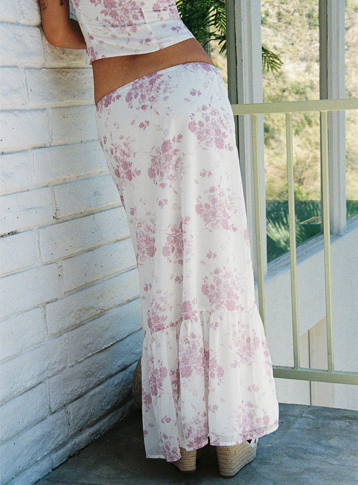 back view of model wearing Princess Polly Modern Girl Maxi Skirt Pink Maxi Skirts Skirts 