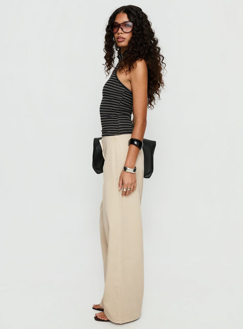 side view of model wearing Princess Polly Dolley Star Stitch Mid Rise Wide Leg Jean Ecru Mid Rise Jeans Jeans 