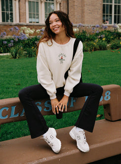 front view of model wearing Princess Polly Dream Fleece Classic Crewneck Sweater Beige Jumpers 