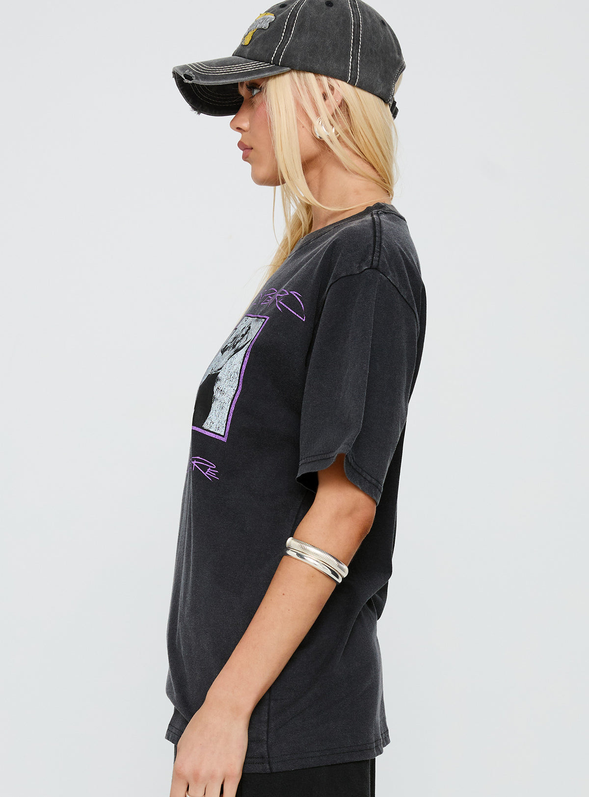 Britney Spears Gimme More Oversized Graphic Top Washed Black