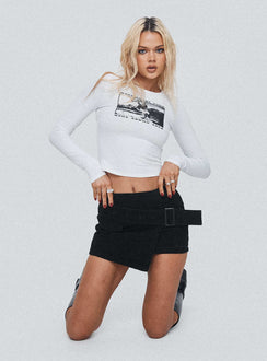   front view of model wearing Princess Polly Havenwood Mini Skirt Black Denim Mini Skirts Skirts 