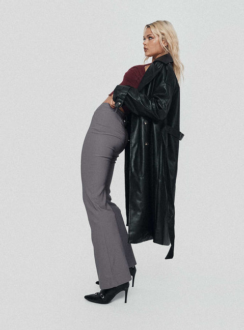 side view of model wearing Princess Polly Kinkirk Flared Pants Grey Tall Low Rise Pants Pants 