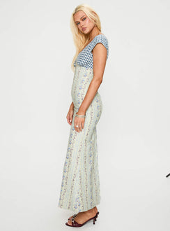 side view of model wearing Princess Polly Saije Maxi Dress Multi Floral V-Neck 