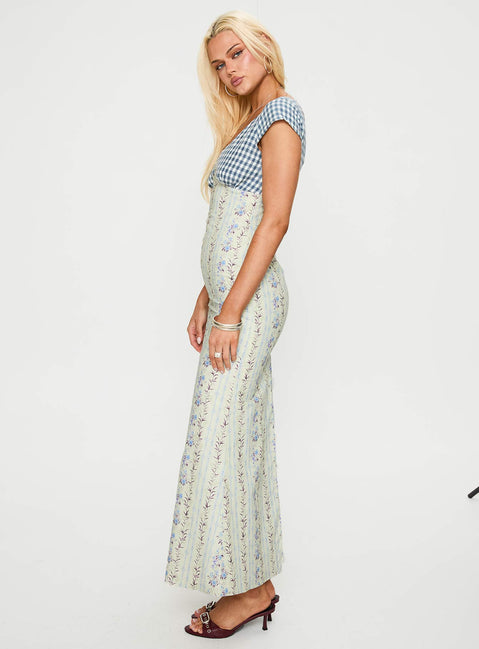 side view of model wearing Princess Polly Saije Maxi Dress Multi Floral V-Neck 