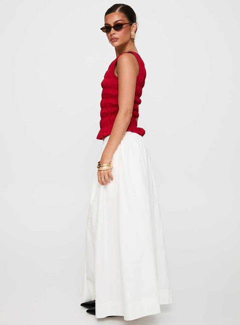   side view of model wearing Princess Polly Felipa Maxi Skirt White Maxi Skirts Skirts 
