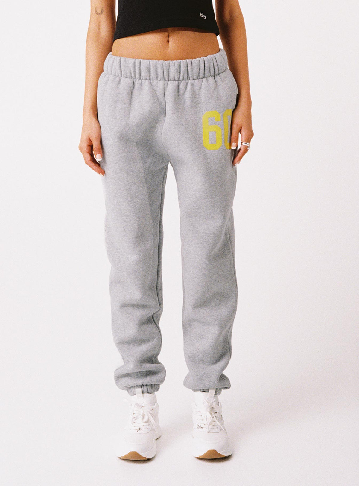 back view of model wearing Princess Polly UCSD Sweatpants Heather Grey High Rise Pants Pants 