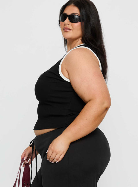 Baseline V Neck Rib Tank Top Black / White Curve