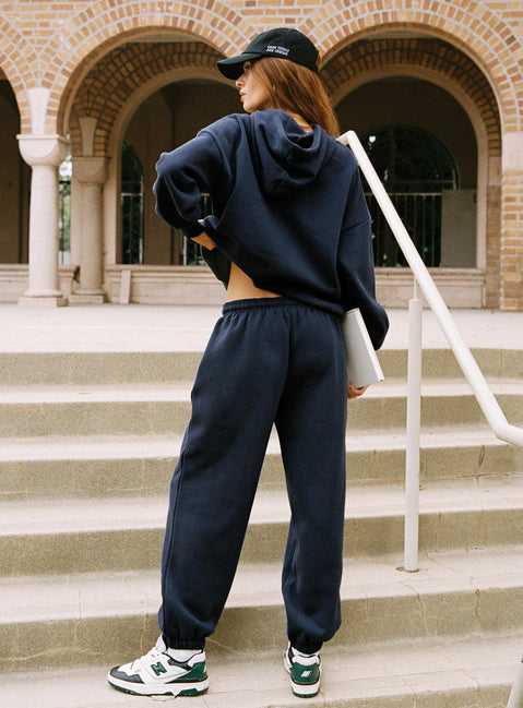 back view of model wearing Princess Polly Dream Fleece Ankle Cuff Sweatpants Navy High Rise Pants Pants 