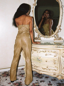 back view of model wearing Princess Polly Roddie Lace Up Pants Brown Low Rise Pants Pants 