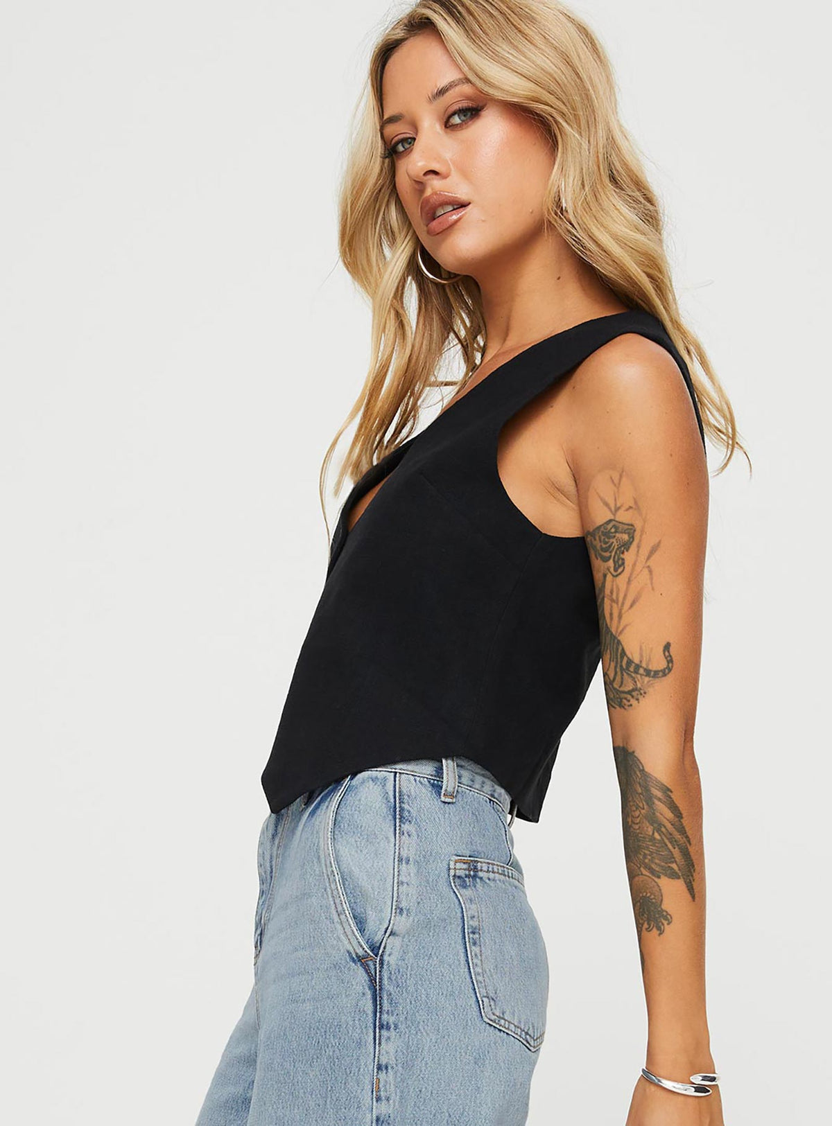 product Princess Polly Sleeveless Asymmetric Neckline  Leo Vest Black