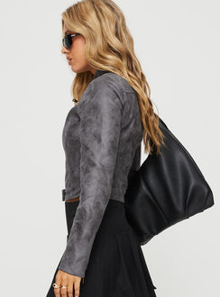 Moto jacket Faux leather material, double chest pockets, brass-toned hardware Zip & button fastenings