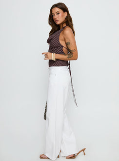 side view of model wearing Princess Polly Sabryna Low Rise Straight Leg Jeans White Low Rise Jeans Jeans 