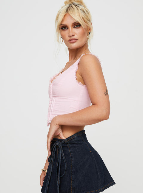 side view of model wearing Princess Polly Silvanna Top Pink Sleeveless Scoop Neck 