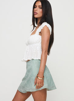   side view of model wearing Princess Polly All My Friends Mini Skirt Green Mini Skirts Skirts 