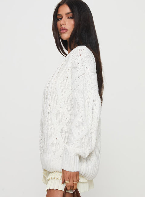 side view of model wearing Princess Polly Anaya Oversized Sweater White Jumpers 