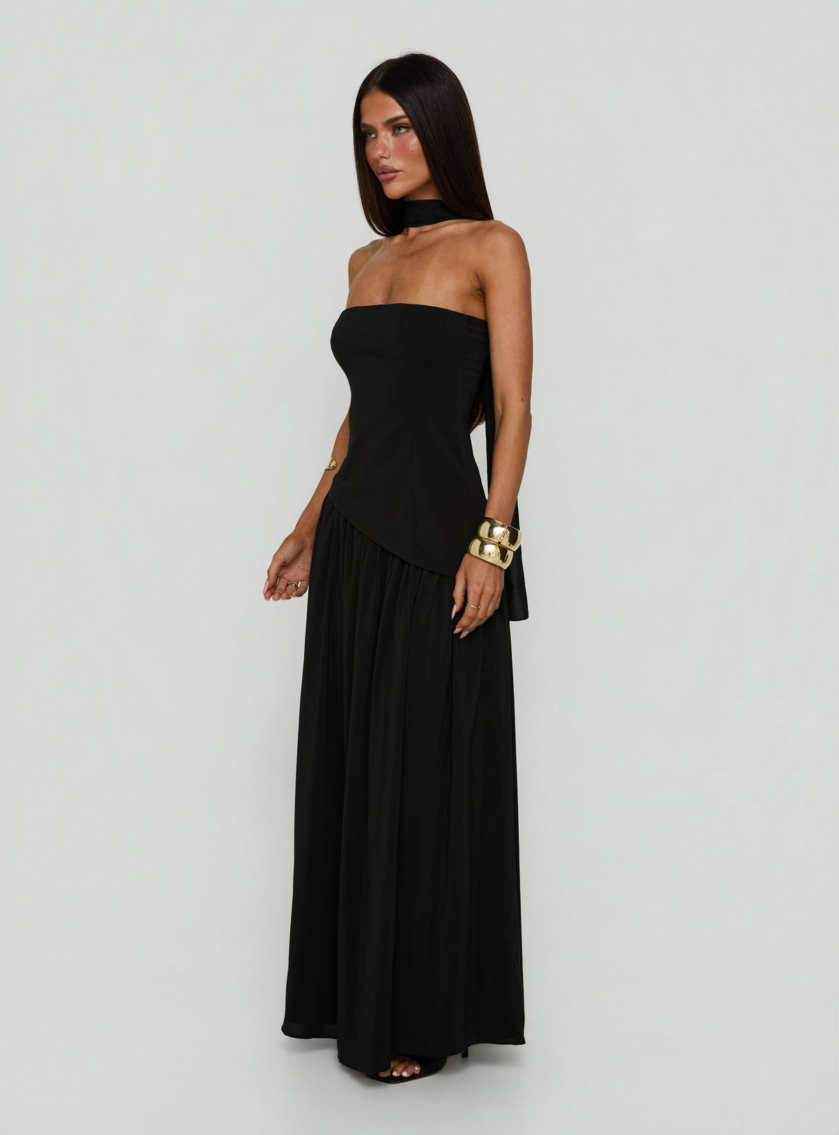 Odela Strapless Drop Waist Maxi Dress Black