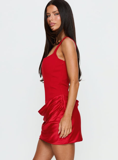 Ryana Corset Drape Mini Dress Red