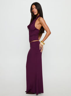   side view of model wearing Princess Polly Vanecia Maxi Skirt Purple Maxi Skirts Skirts 