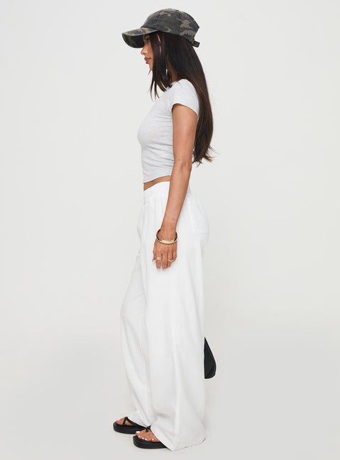 side view of model wearing Princess Polly Beach House Pants White Tall High Rise Pants Pants 