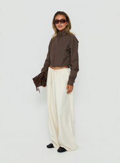 Introducing the Bungala Oversized Relaxed Pants in Ivory Petite womens-regular-pants featuring high-rise waist and wide-leg silhouette front view of model wearing Princess Polly