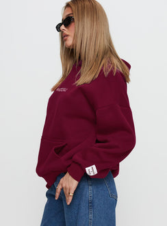 side view of model wearing Princess Polly Princess Polly x Butterfly Foundation Charity Merch Hoody Wine Longline Jumpers Jumpers 