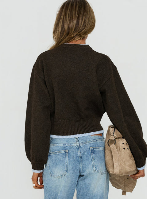 Amandi Zip Through Knit Sweater Chocolate / Blue