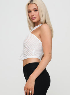 side view of model wearing Princess Polly Modina Top White Sleeveless Crew Neck 
