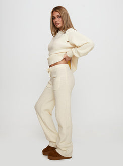 side view of model wearing Princess Polly Susi Fluffy Knit Pant Ivory High Rise Pants Pants 