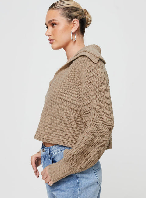 product Wester Ribbed Sweater Mocha Princess Polly  
