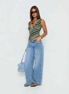 Crafted from the Ramos Low Rise Denim Jeans Bright Blue Wash Petite in womens-jeans with low-rise waist side view of model wearing