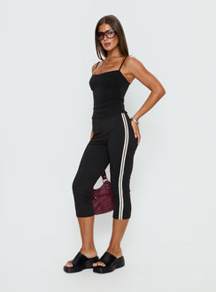 side view of model wearing Princess Polly Jobey Capri Pants Black High Rise Pants Pants 